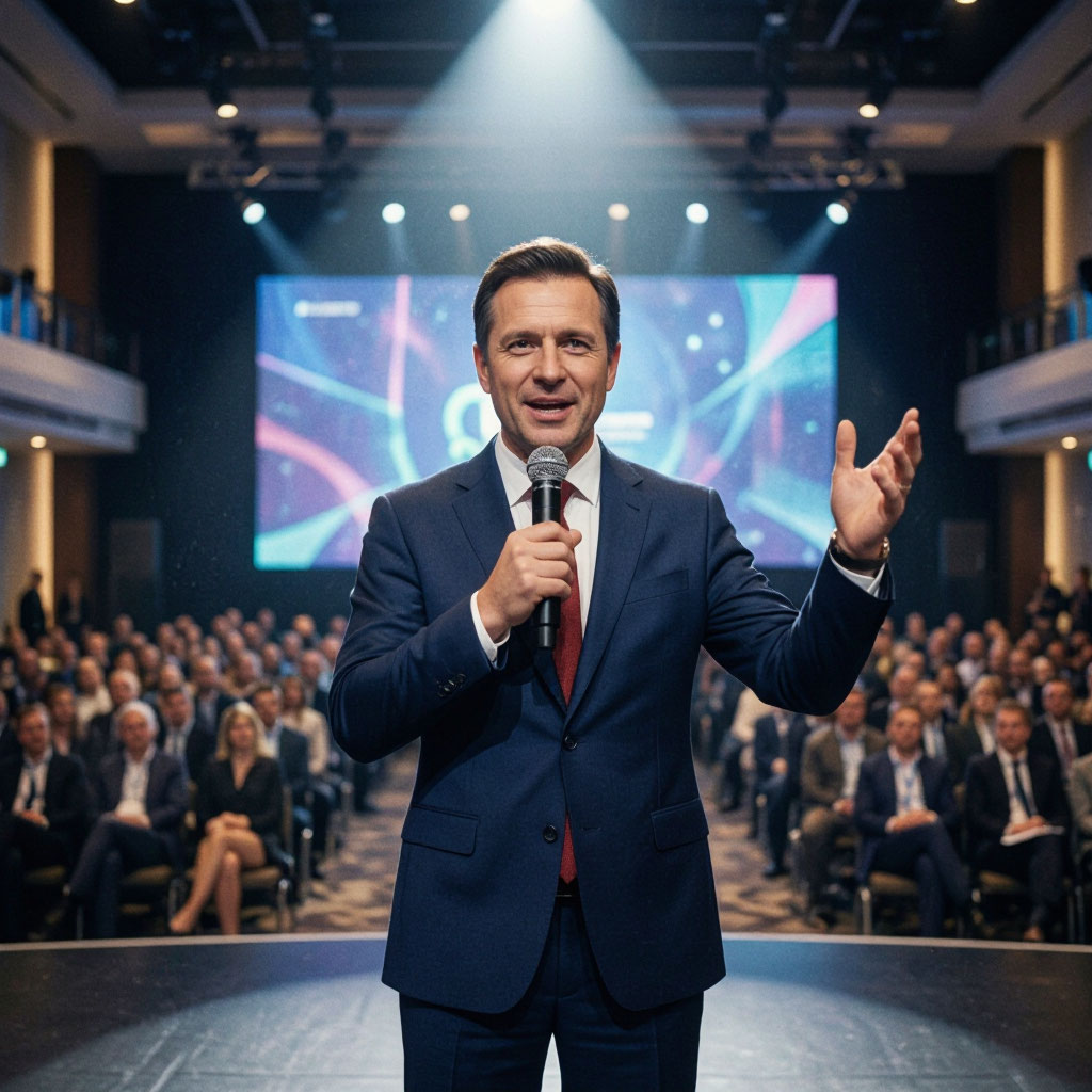 Speaker on stage during a general session