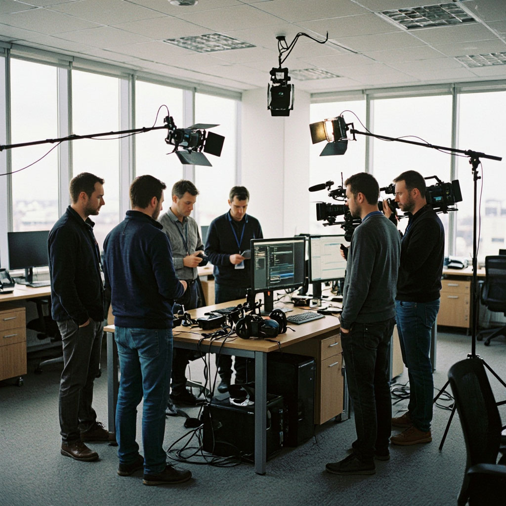 Production crew during a launch rehearsal