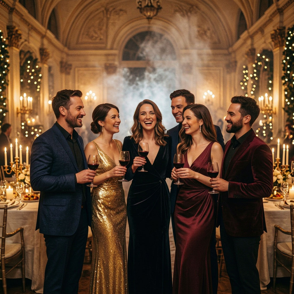 Evening celebration with warm lighting and guests